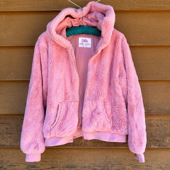 Justice Other - Justice Girls Pink Plush Zip-Up Hooded Sweater Size 14/16
